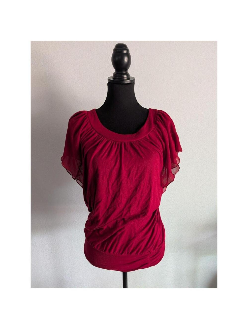 Express Red Flutter Sleeve Blouson Top Womens Small